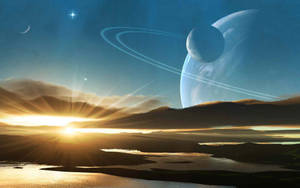 Planet Saturn Sunrise Wallpaper