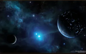 Planets In Blue Space Phone Wallpaper