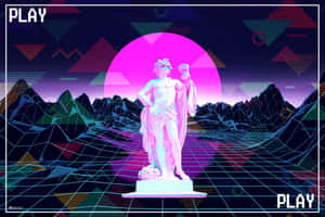 Play - A Statue In Front Of A Neon Background Wallpaper