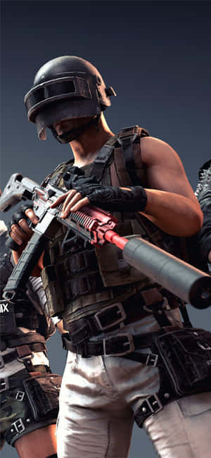 Player Holding Black And Red Rifle Pubg Iphone Wallpaper