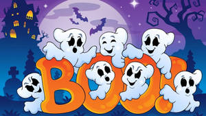 Playful Ghost Cartoon Halloween Wallpaper