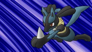 Pokemon Lucario Wit Blue And Purple Stripes Design Wallpaper