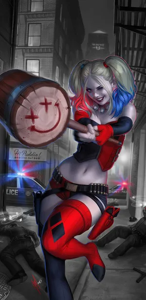 Police Vs Harley Quinn Phone Wallpaper
