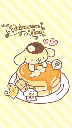 Pompompurin Enjoying Pancake - Cute Kawaii Ipad Wallpaper Wallpaper