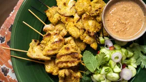 Pork Satay With Thai Spices And Peanut Sauce Wallpaper