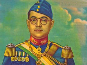 Portrait Painting Of Netaji Bose In Blue Uniform Wallpaper