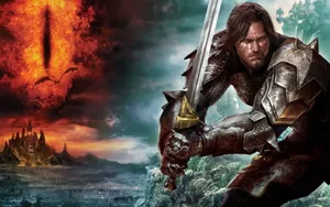 Poster Of Aragorn And Eye Of Sauron Wallpaper