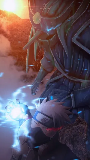 Powerful Ninja Kakashi Susanoo Adorned In Classic Japanese Armor Wallpaper