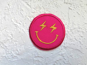 Preppy Smiley Face Hot Pink Patch Wallpaper