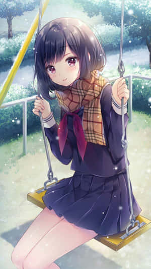 Pretty Anime Girl On A Swing Wallpaper