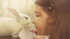 Pretty Girl And White Rabbit Wallpaper