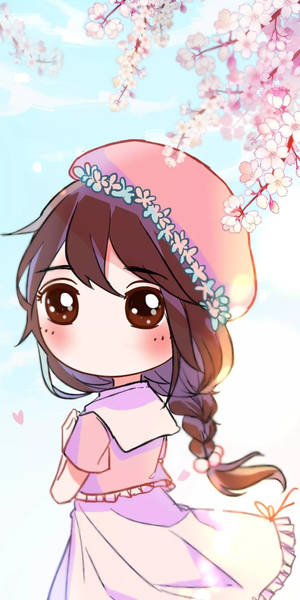 Pretty Girl Cartoon Under Sakura Tree Wallpaper