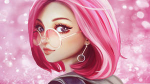 Pretty Girl Cartoon With Pink Hair Wallpaper