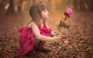 Pretty Little Girl With Rose Wallpaper