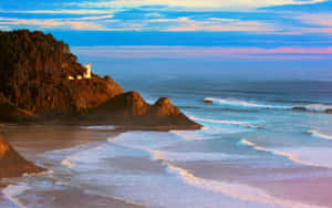 Pretty Ocean With Lonesome Lighthouse Wallpaper