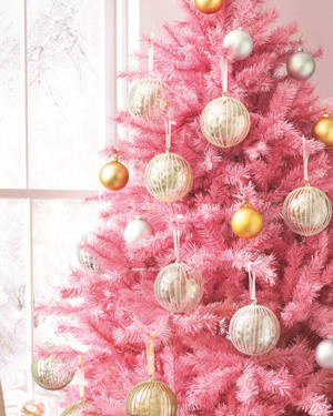 Pretty Pink Christmas Tree With Baubles Wallpaper