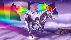 Pretty Unicorn Robot Attack Wallpaper