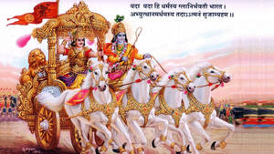 Prince Arjuna And Lord Krishna Bhagavad Gita Artwork Wallpaper