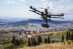 Professional Drone Over Countryside Landscape Wallpaper