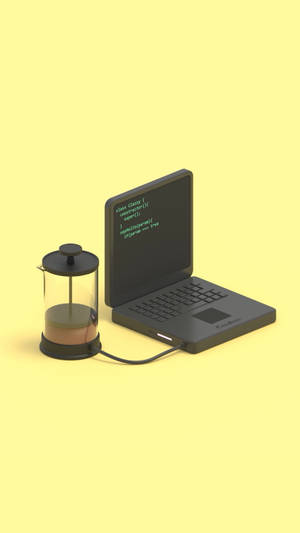 Programming Iphone Laptop With Codes On Coffee Wallpaper