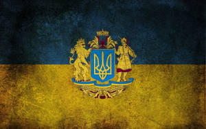Proud Display Of Ukrainian Flag With Complete Crest Wallpaper