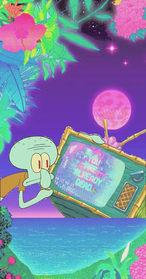 Psychedelic Iphone Squidward Already Dead Wallpaper
