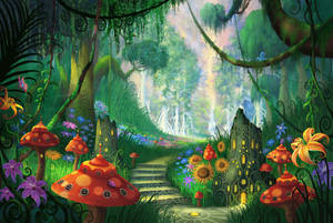 Psychedelic Mushroom Mystical Forest Wallpaper