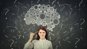 Psychology Woman Thinking Mechanical Brain Wallpaper