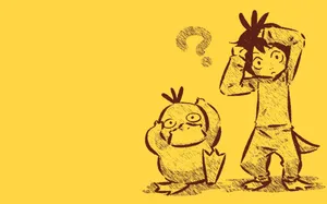Psyduck And Little Boy Art Wallpaper