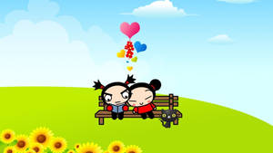 Pucca And Garu On Meadow Wallpaper