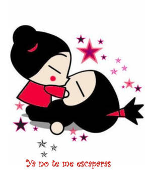 Pucca Kissing Garu With Quote Wallpaper