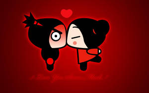 Pucca Kissing Red-faced Garu Wallpaper