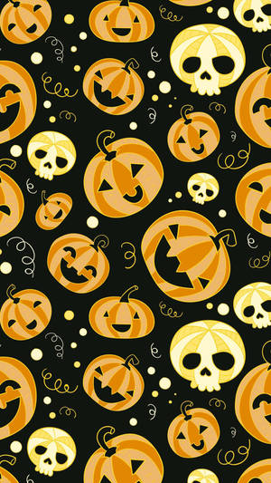 Pumpkin And Skull Cute Halloween Iphone Wallpaper