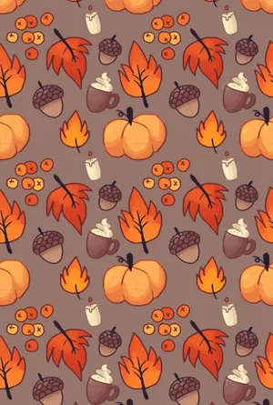 Pumpkins, Acorns, And Maple Leaves Fall Halloween Wallpaper
