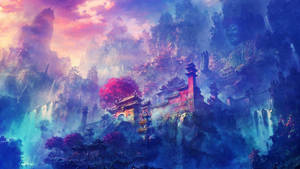 Purple Anime City Wallpaper