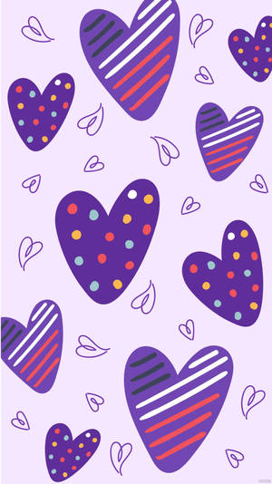 Purple Hearts And Colorful Dots Art Wallpaper
