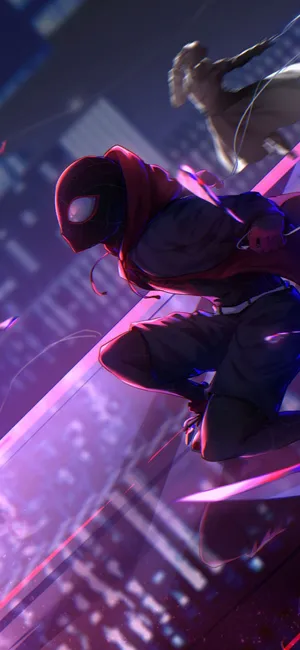 Purple Neon Light Spider Man Miles Morales Iphone Wallpaper