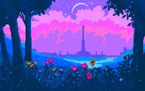 Purple Night Pixel Art Wallpaper
