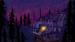 Purple Night Sky And Cottage Wallpaper