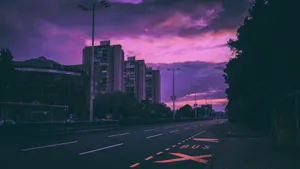 Purple Sky With Buildings Wallpaper