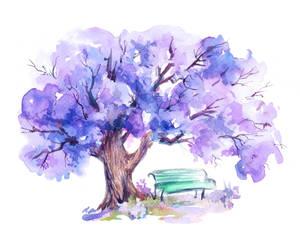 Purple Tree Watercolor Painting Wallpaper