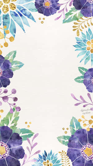 Purple Watercolor Floral Border Wallpaper