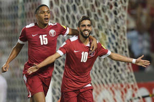 Qatar National Football Team Dynamic Duo Wallpaper