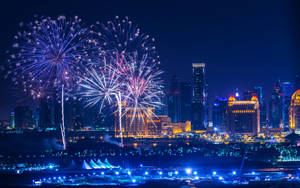 Qatar's Magical View Fireworks Display Wallpaper