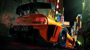 R33 Gtr Yellow Low Rise Neon City Wallpaper