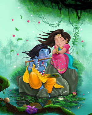 Radha And Cartoon Krishna Fanart Wallpaper
