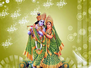 Radha Krishna 3d Green-themed Wallpaper