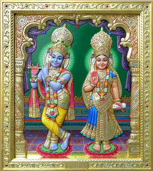 Radha Krishna 3d In Golden Frame Wallpaper