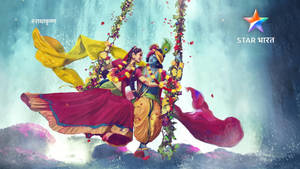 Radha Krishna 3d Swinging On Vines Wallpaper
