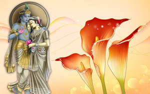 Radha Krishna 3d With Lillies Wallpaper